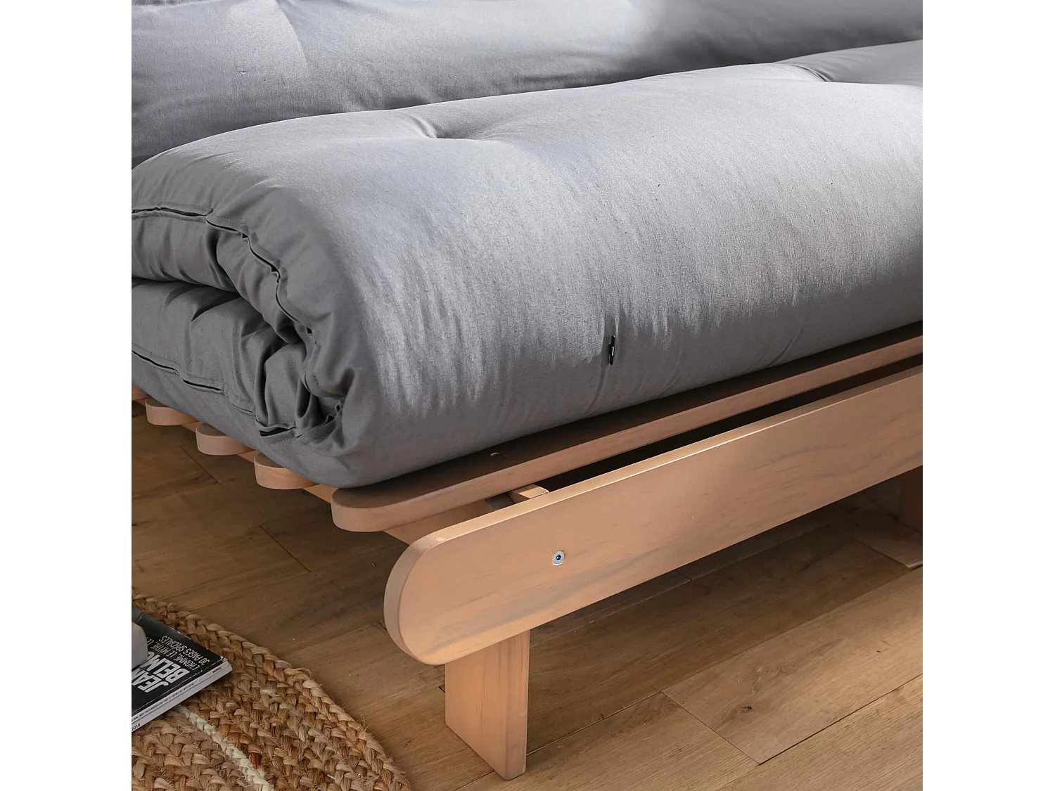Ensemble matelas futon en coton et structure en bois massif taupe 160x200 Gris
