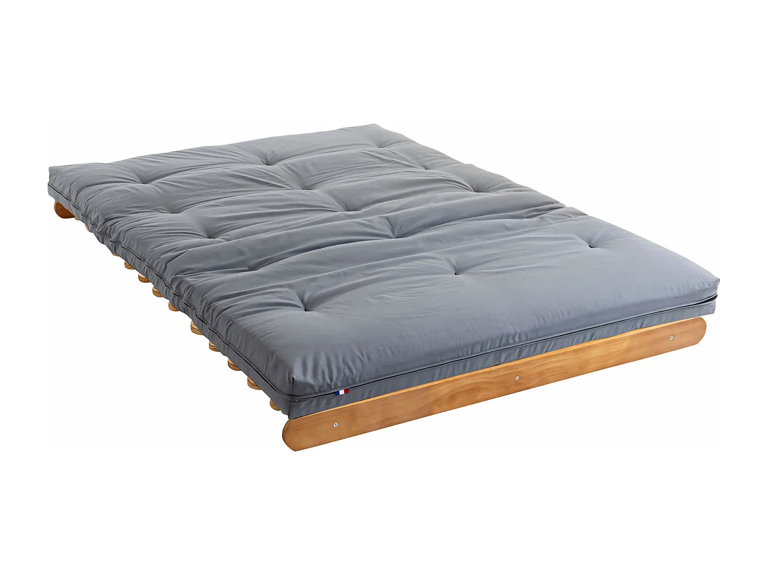Ensemble matelas futon en coton et structure en bois massif naturel 140x200 Gris