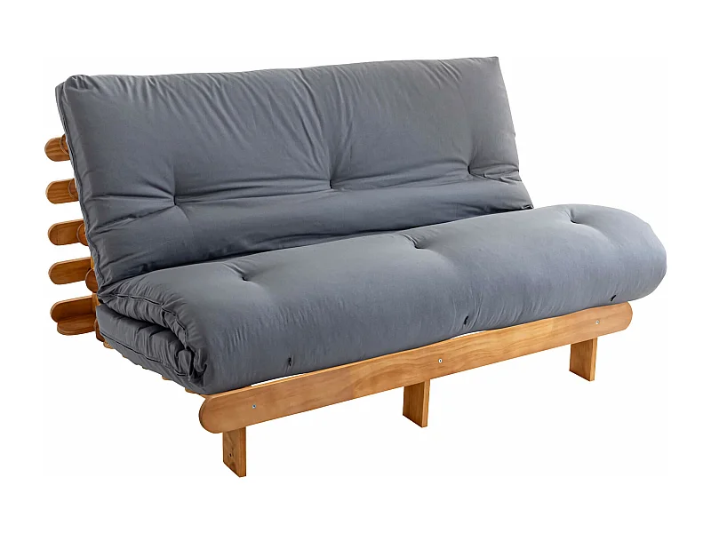 Ensemble matelas futon en coton et structure en bois massif naturel 140x200 Gris