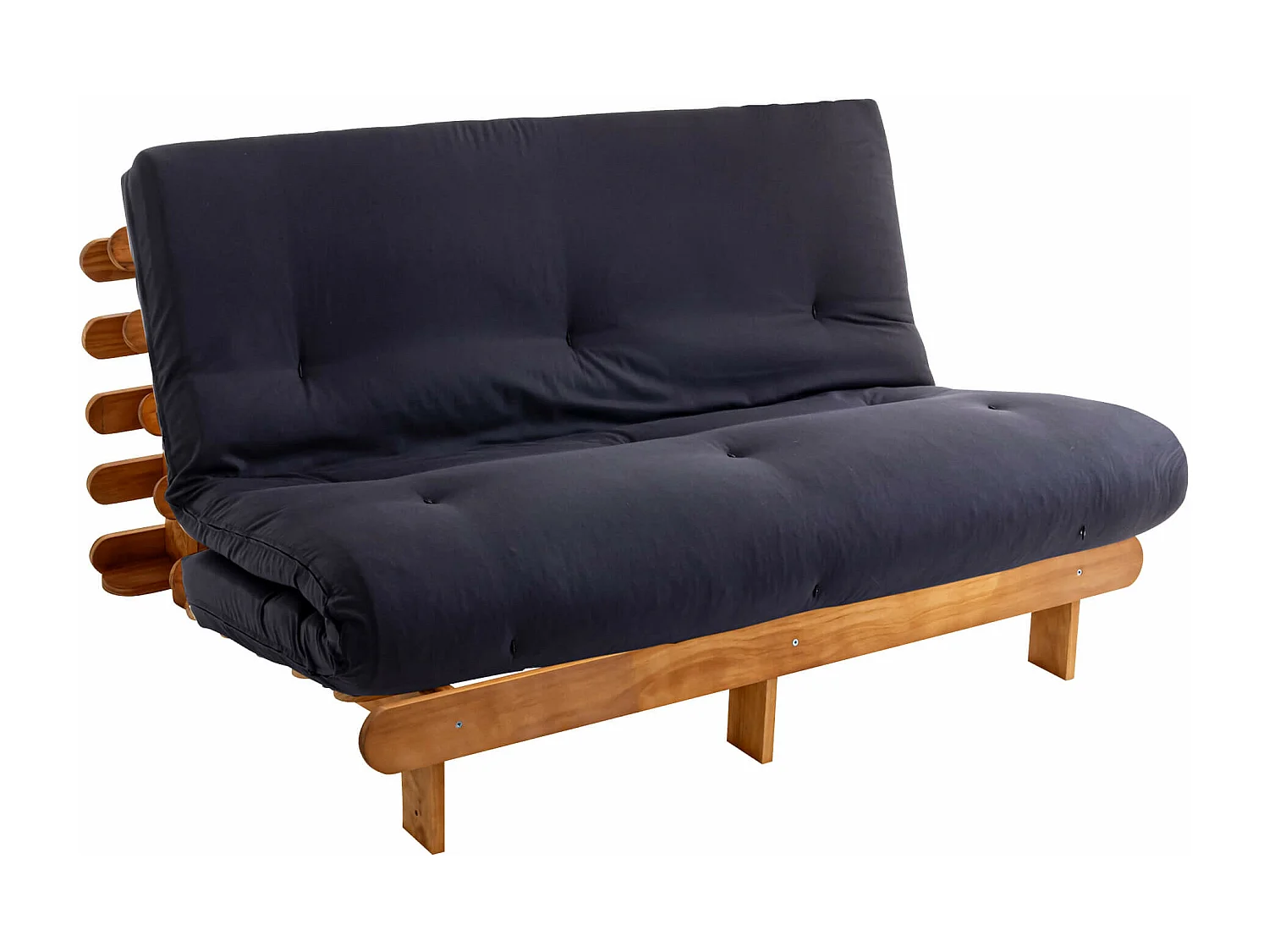 Ensemble matelas futon en coton et structure en bois massif naturel 140x200 Anthracite