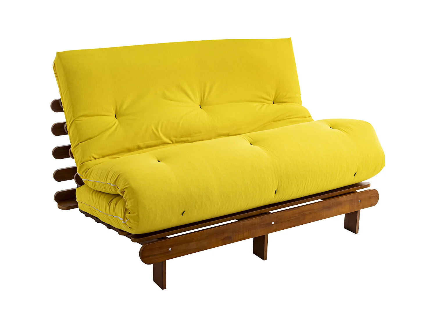Ensemble matelas futon en coton et structure en bois massif noisette 160x200 Ocre