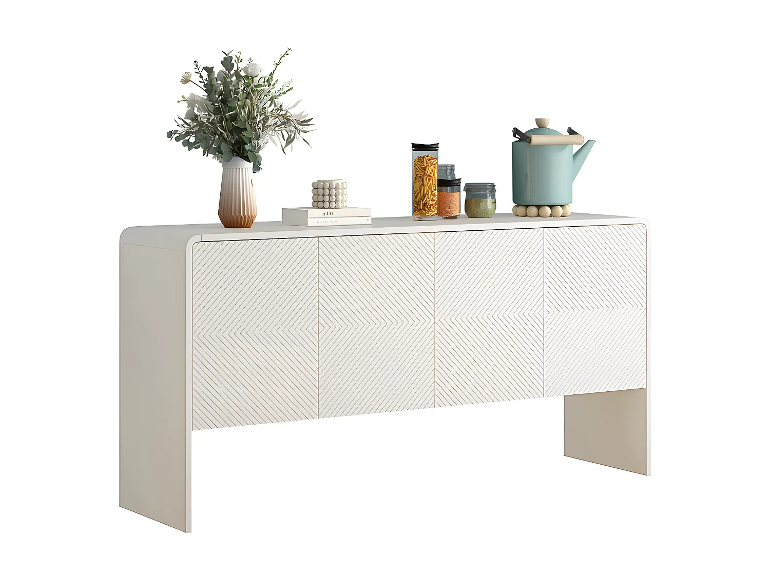 Buffet en MDF - avec étagères réglables en hauteur - BLanc