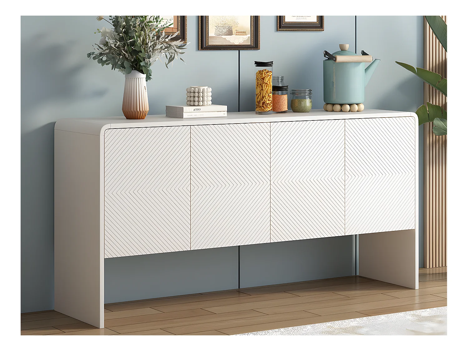 Buffet en MDF - avec étagères réglables en hauteur - BLanc