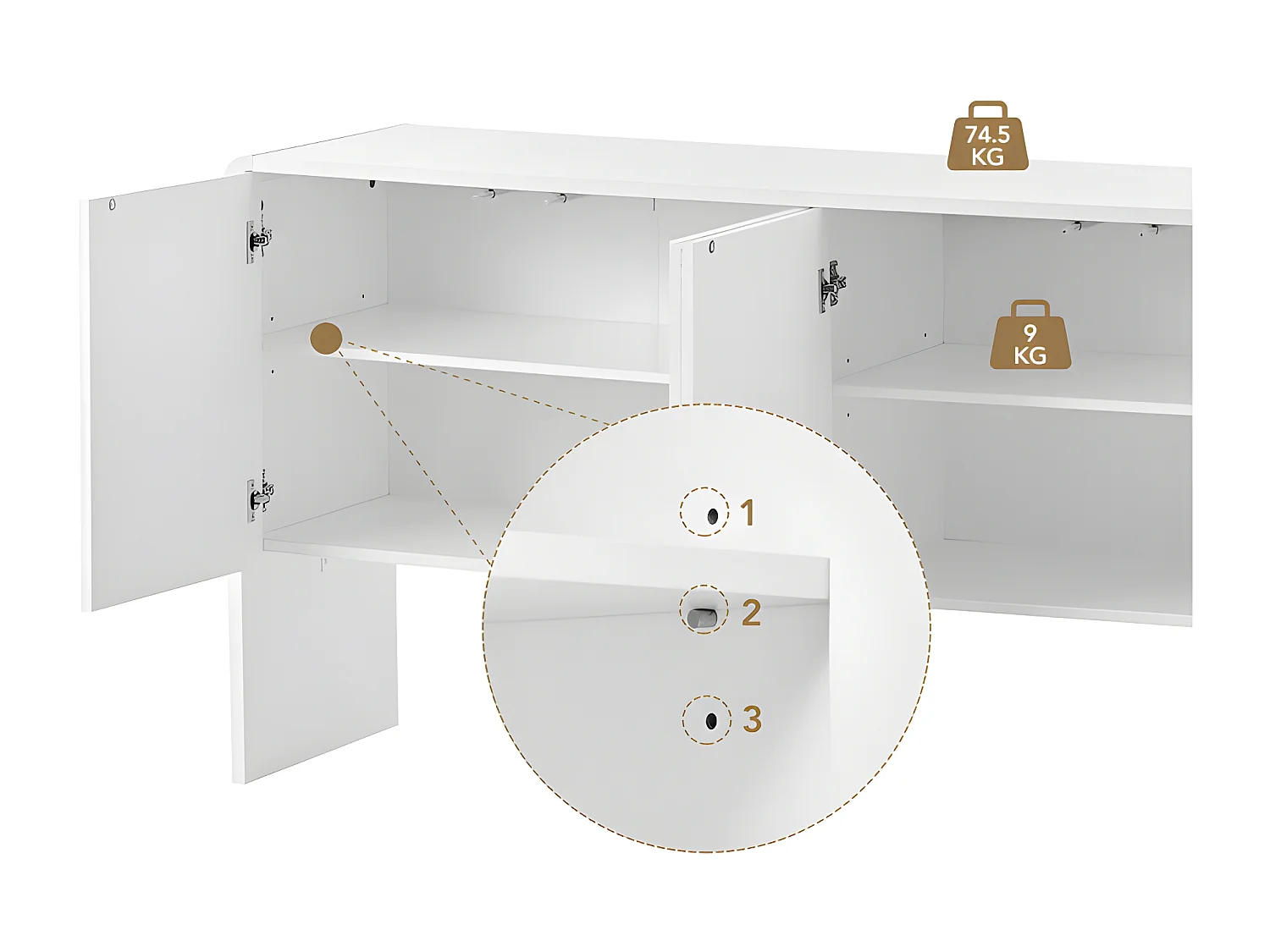 Buffet en MDF - avec étagères réglables en hauteur - BLanc