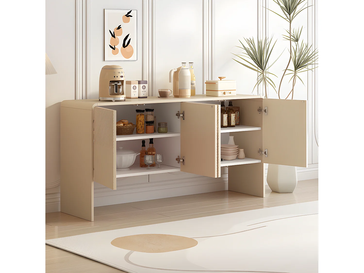 MDF-Sideboard – mit höhenverstellbaren Regalen – Creme