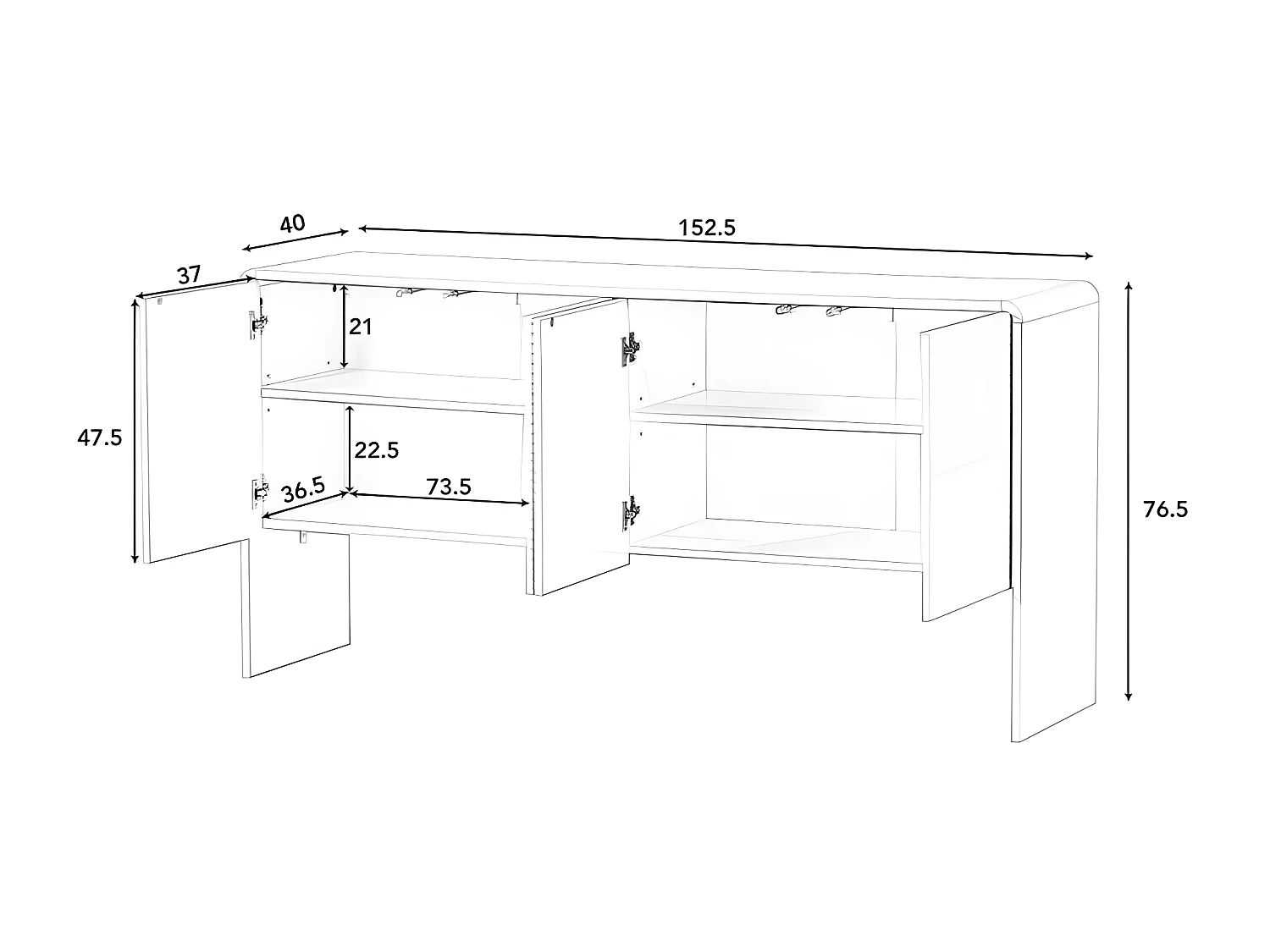 MDF-Sideboard – mit höhenverstellbaren Regalen – Creme