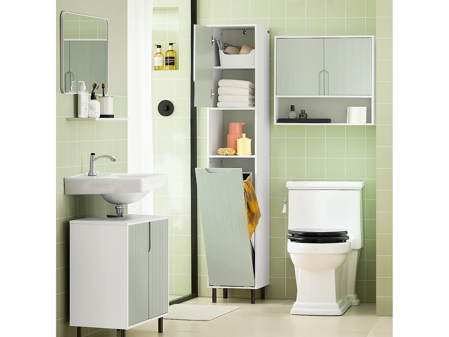 Szafka łazienkowa wysoka słupek z koszem na pranie BZR137-GR