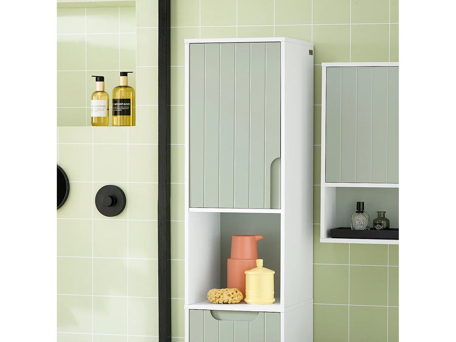 Szafka łazienkowa wysoka słupek z koszem na pranie BZR137-GR