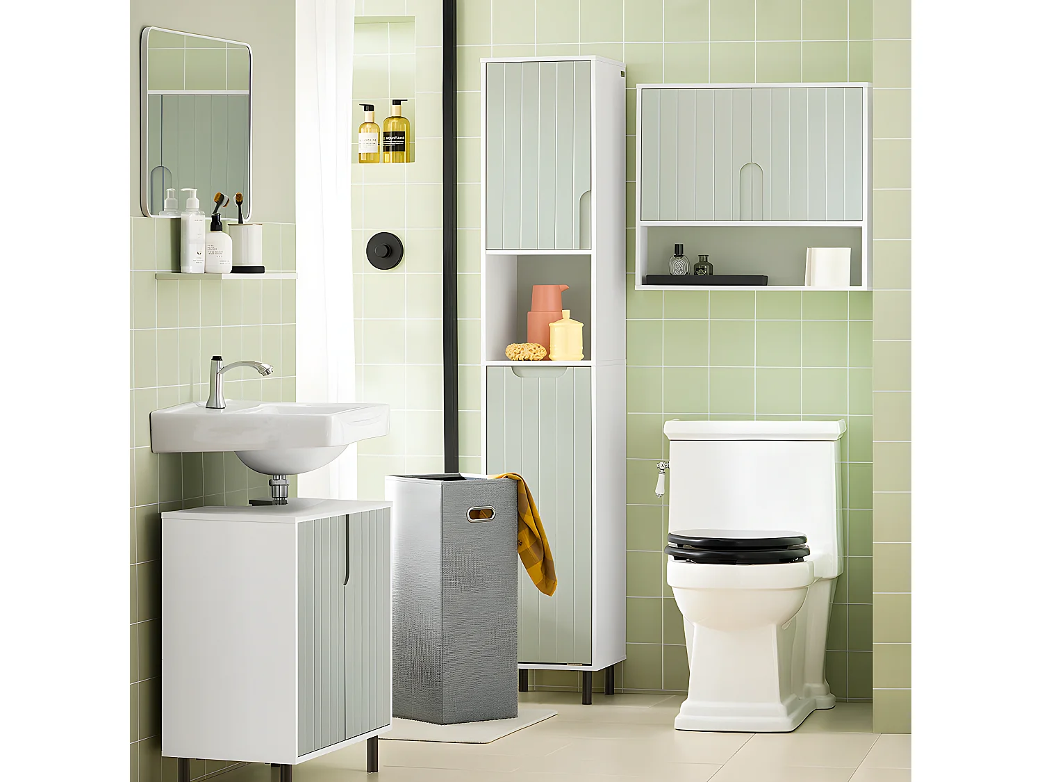 Szafka łazienkowa wysoka słupek z koszem na pranie BZR137-GR