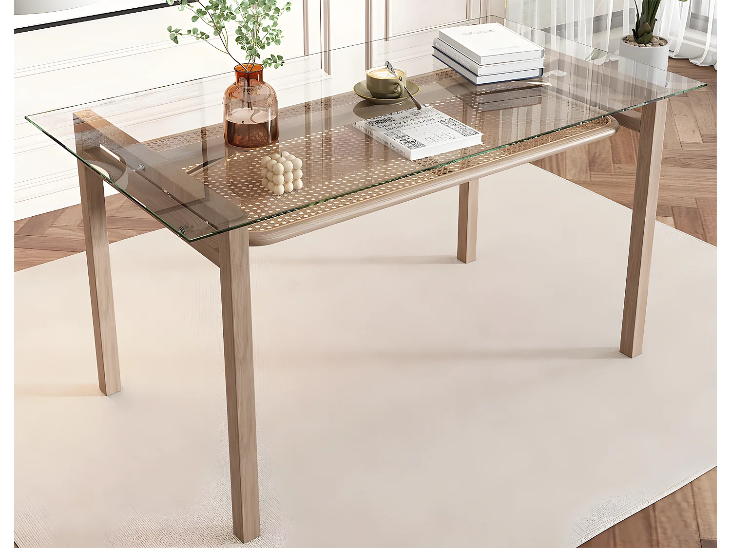 Eettafel met opbergruimte - blad van gehard glas - Bruin