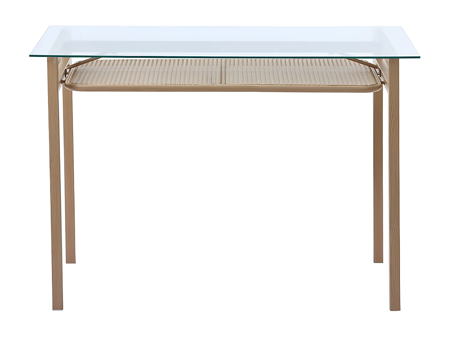 Table à manger avec espace de rangement - plateau en verre trempé - Marron