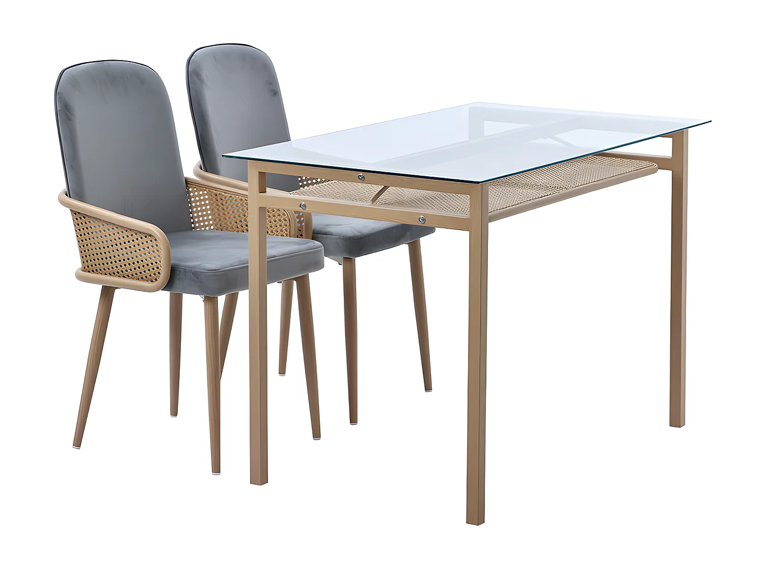 Table à manger avec espace de rangement - plateau en verre trempé - Marron