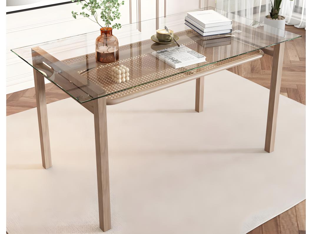 Tavolo da pranzo con vano contenitore - piano in vetro temperato - Marrone