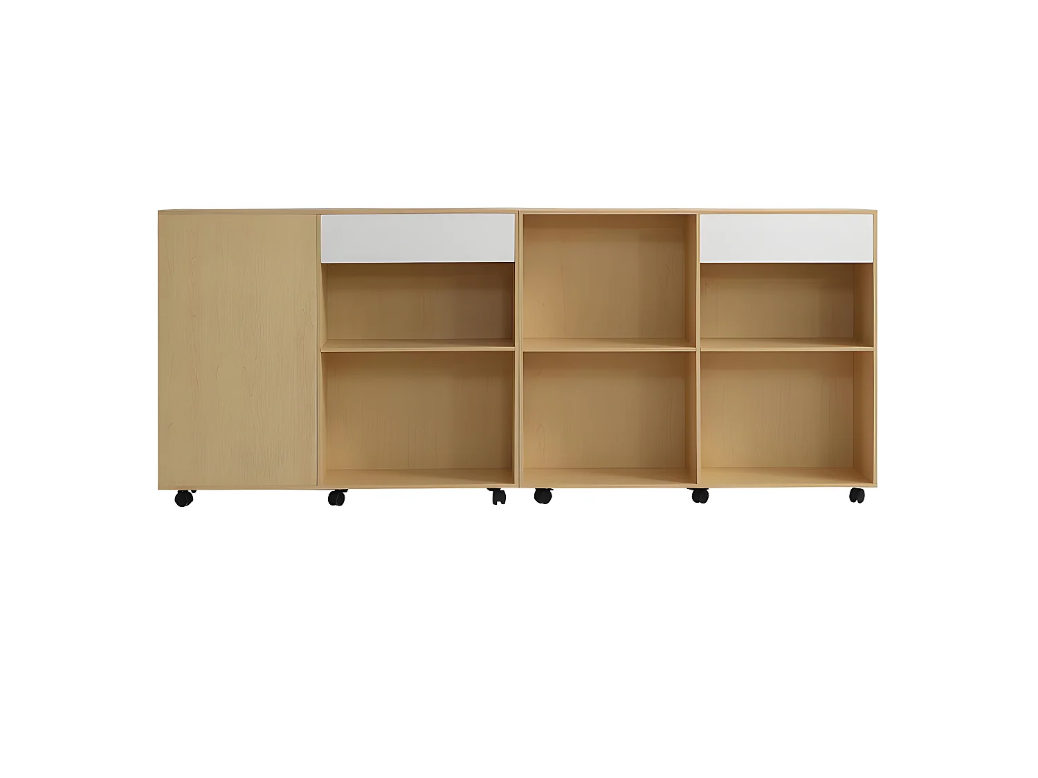 Buffet sur roulettes avec compartiments ouverts - en MDF et Panneaux de particules - Naturel