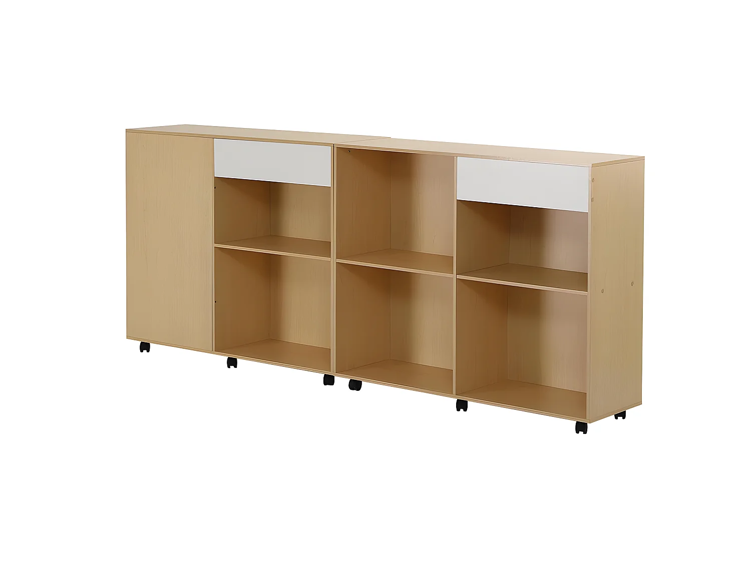 Buffet sur roulettes avec compartiments ouverts - en MDF et Panneaux de particules - Naturel