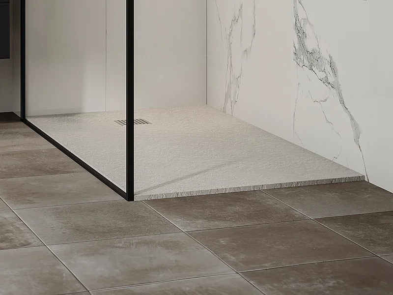 Receveur de douche extra plat à poser ou à encastrer recoupable en résine SMC - Blanc - 140 x 80 cm - MIRNOSA