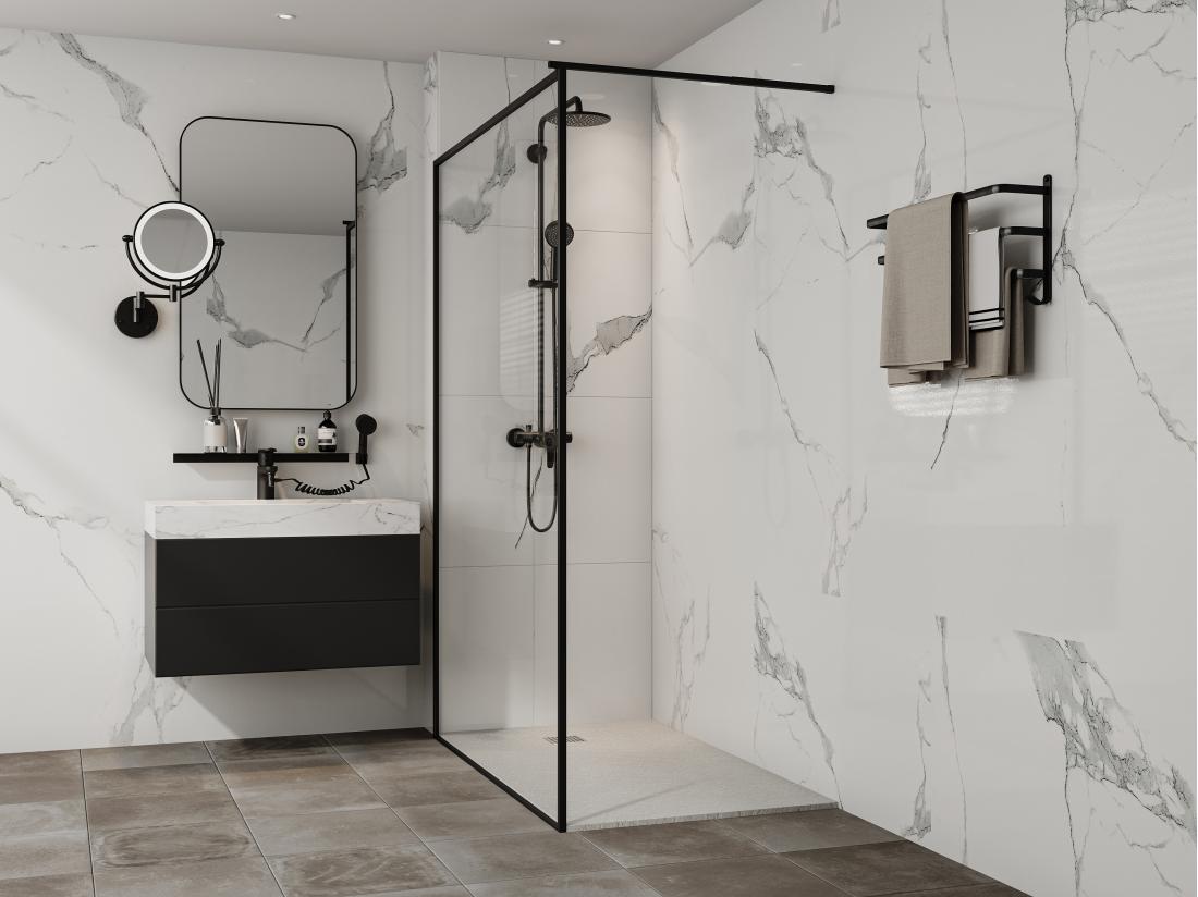 vente unique Receveur extra-plat à poser ou à encastrer découpable en résine SMC - Blanc - 140 x 80 cm - MIRNOSA