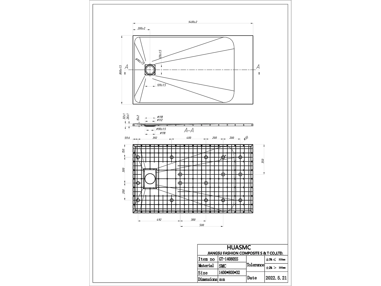 Receveur de douche extra plat à poser ou à encastrer recoupable en résine SMC - Blanc - 140 x 80 cm - MIRNOSA