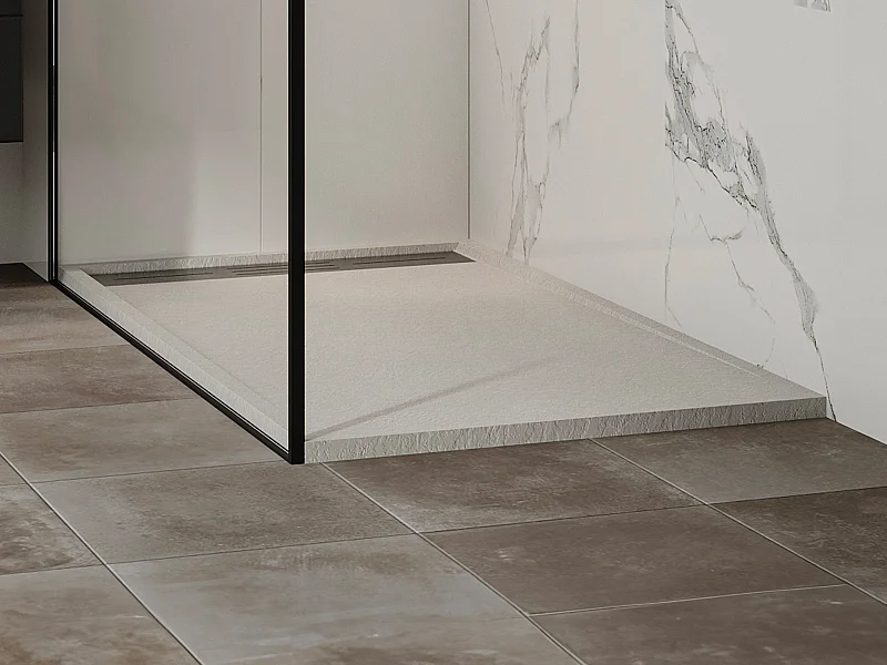 Receveur de douche extra plat à poser ou à encastrer recoupable en résine SMC - Blanc - 140 x 80 cm - LYROSA