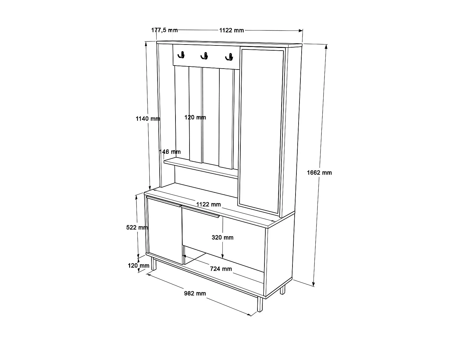 Meuble d'entrée avec miroir Evelis L112cm Bois et Rotin clair