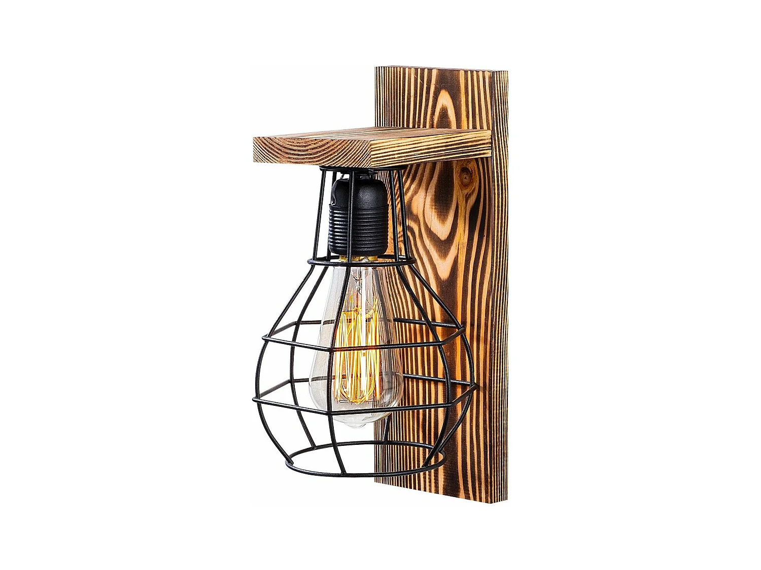 Applique murale style industriel Artorin H30cm Bois foncé et Métal Noir