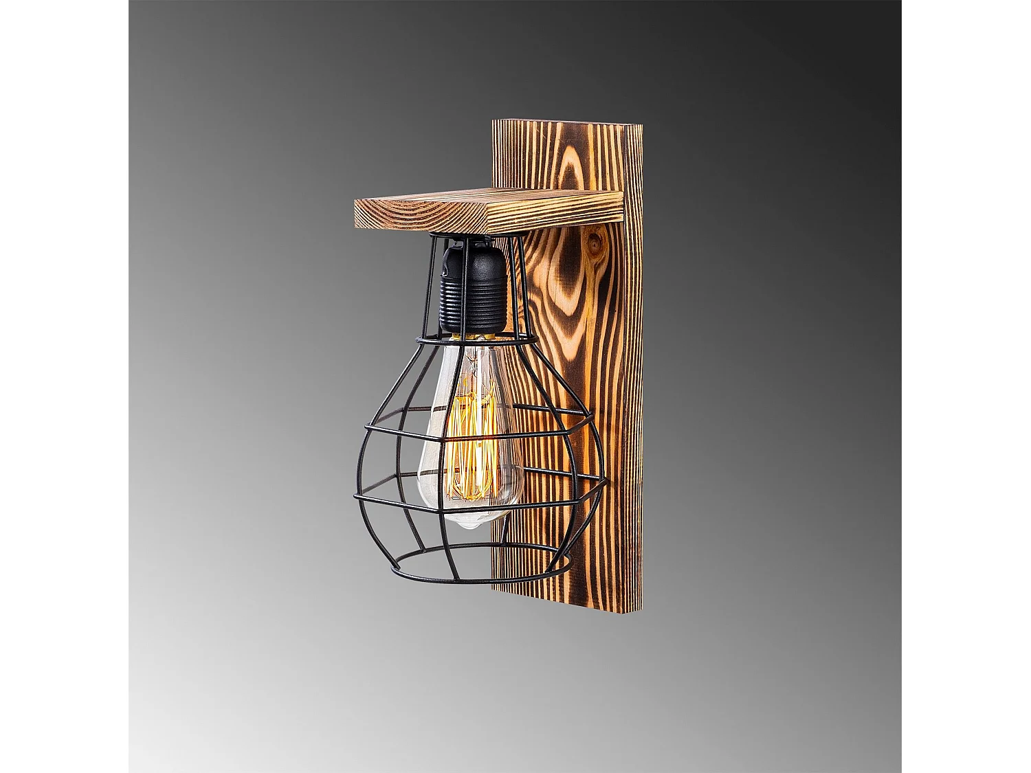 Applique murale style industriel Artorin H30cm Bois foncé et Métal Noir