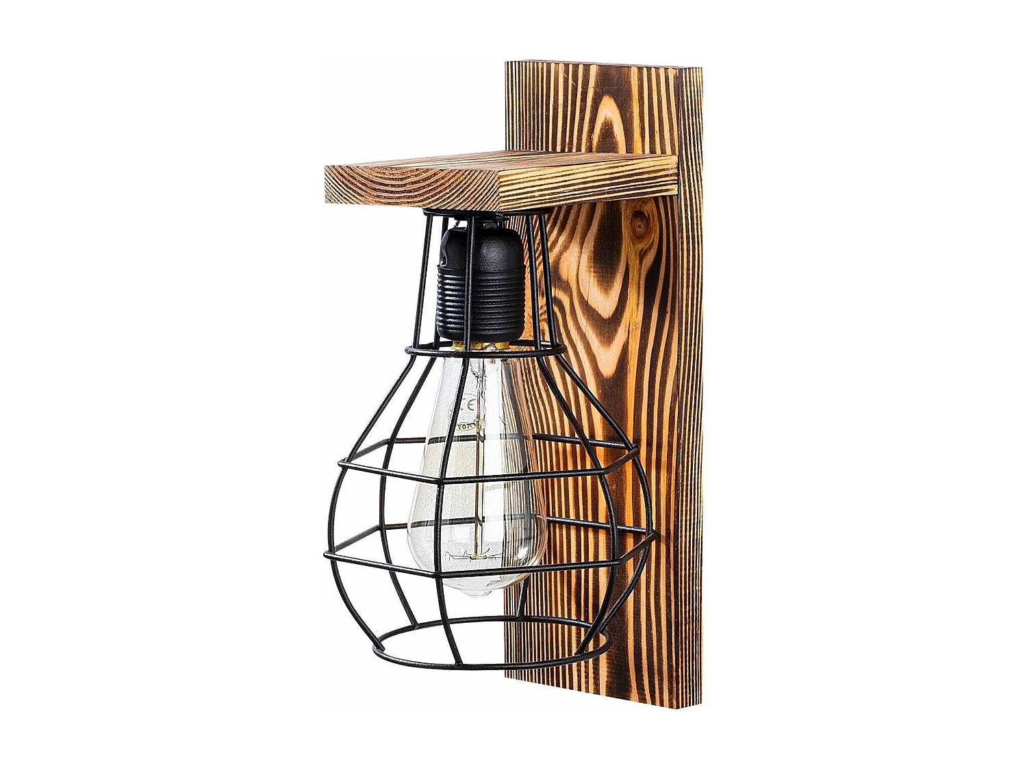 Applique murale style industriel Artorin H30cm Bois foncé et Métal Noir