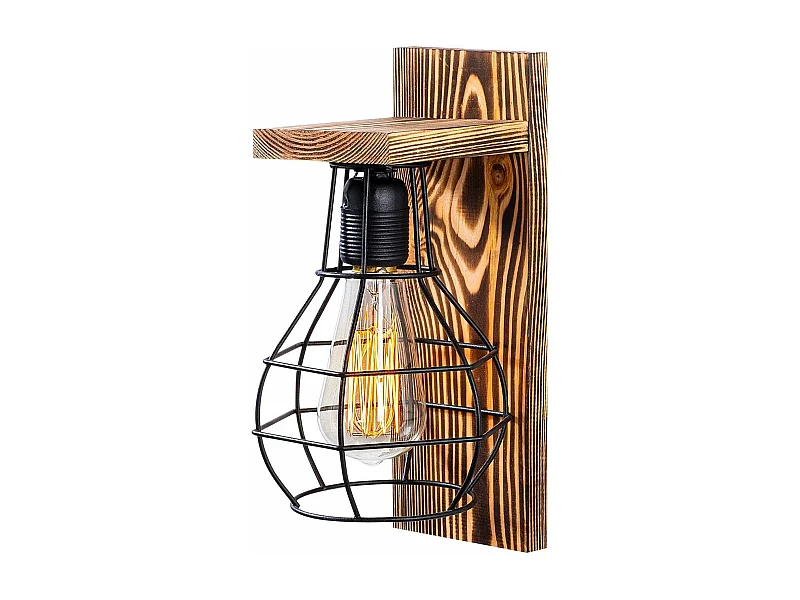 Applique murale style industriel Artorin H30cm Bois foncé et Métal Noir