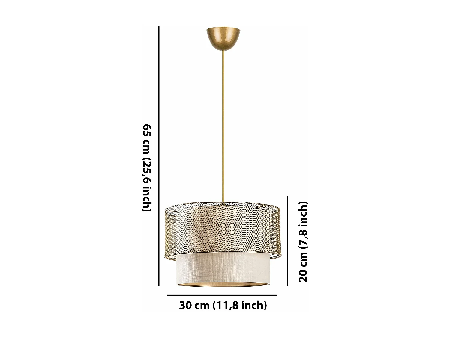 Suspension abat-jour double Pollock D30cm Métal Or et Blanc crème