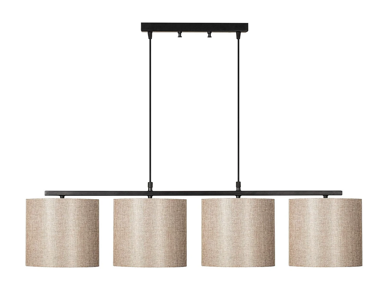 Suspension 4 lampes alignés à simple barre Senna Métal Noir et Tissu Blanc crème