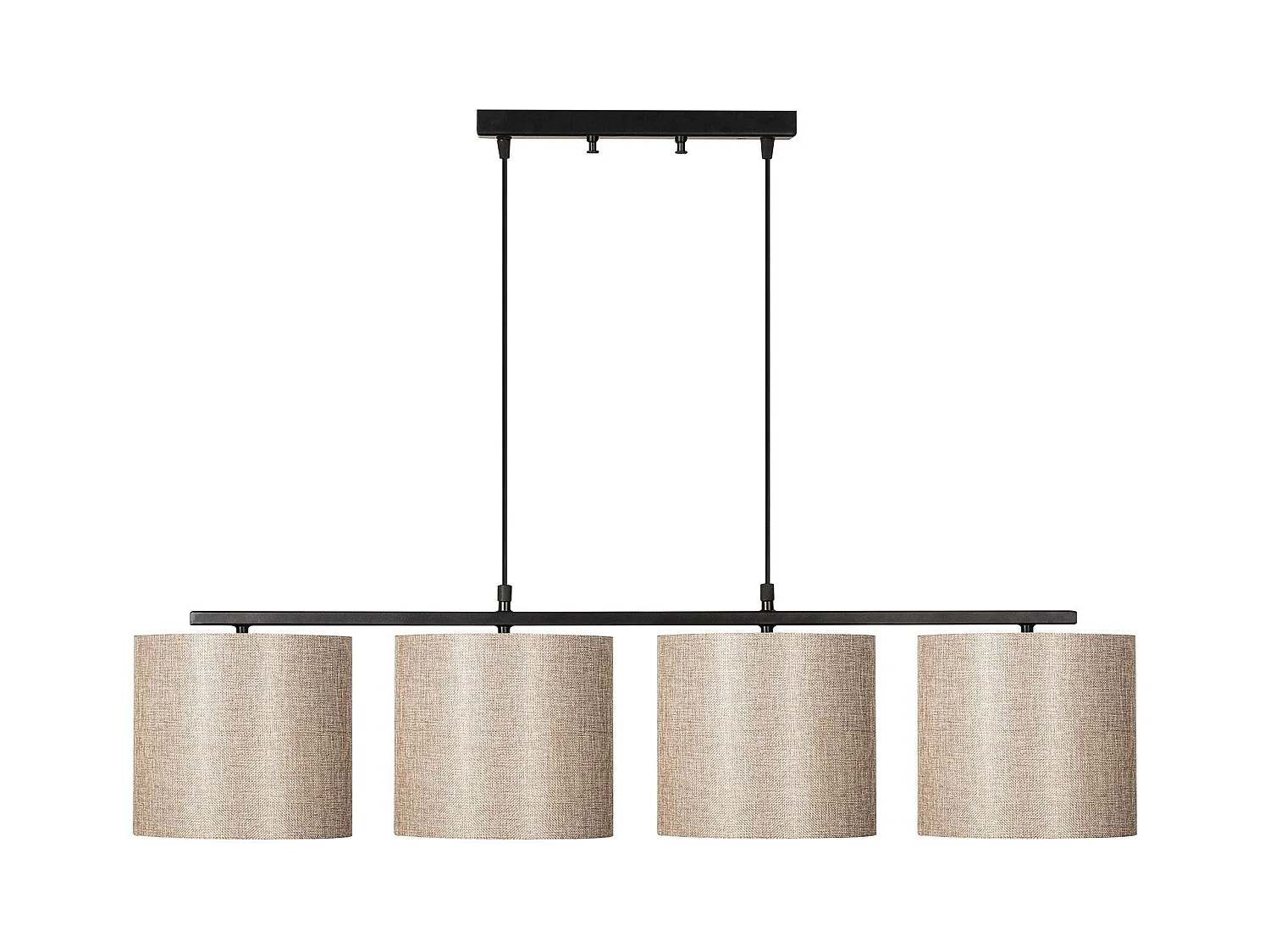 Suspension 4 lampes alignés à simple barre Senna Métal Noir et Tissu Blanc crème