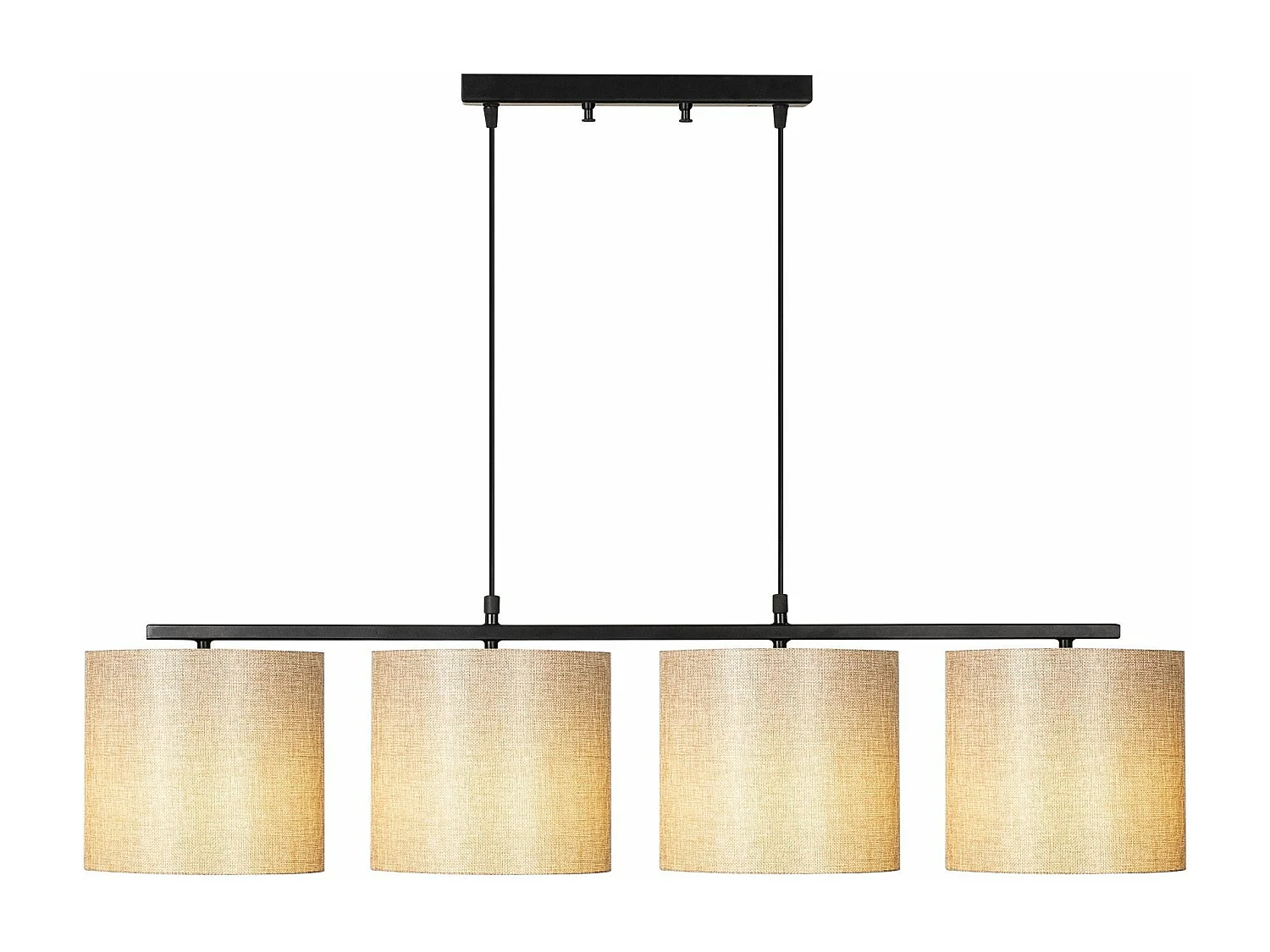 Suspension 4 lampes alignés à simple barre Senna Métal Noir et Tissu Blanc crème
