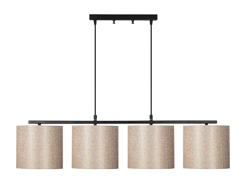 Suspension 4 lampes alignés à simple barre Senna Métal Noir et Tissu Blanc crème