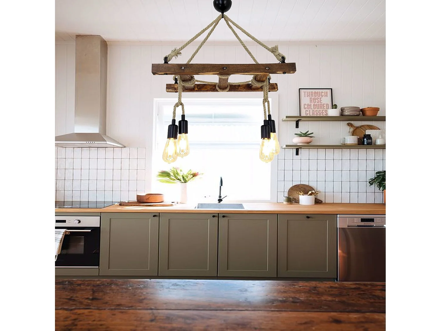 Suspension échelle Draex 60cm Bois Naturel et Corde Beige