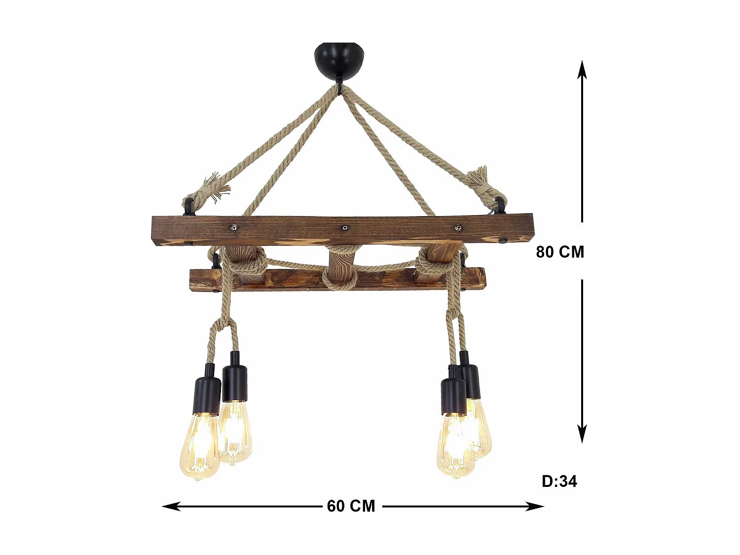 Suspension échelle Draex 60cm Bois Naturel et Corde Beige