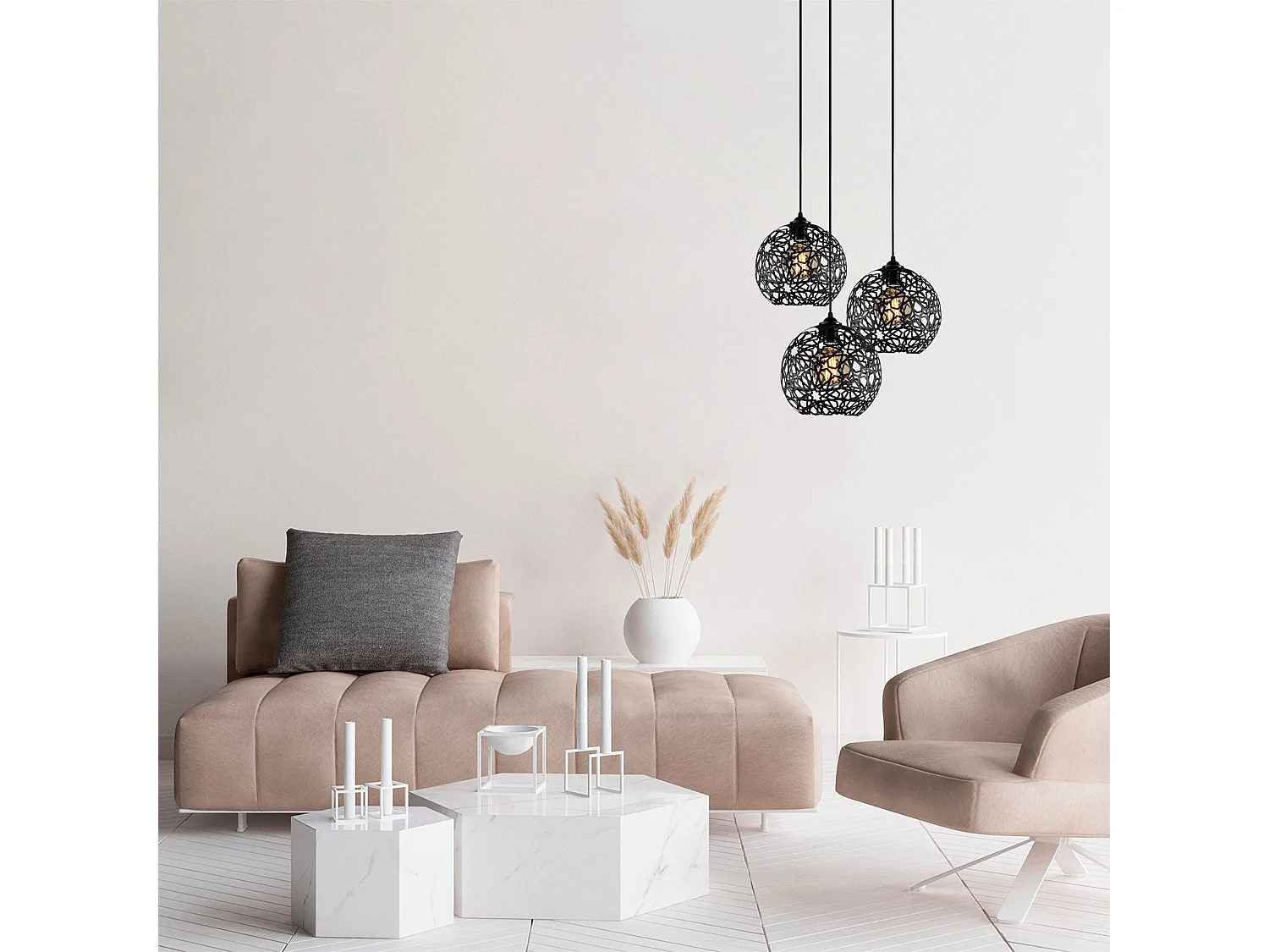 Suspension 3 lampes escalier Alessi D65cm Métal Noir