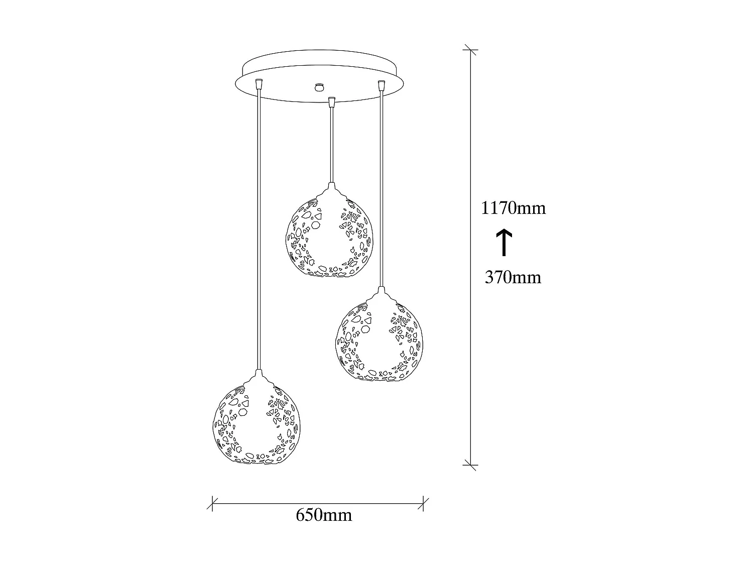 Suspension 3 lampes escalier Alessi D65cm Métal Noir