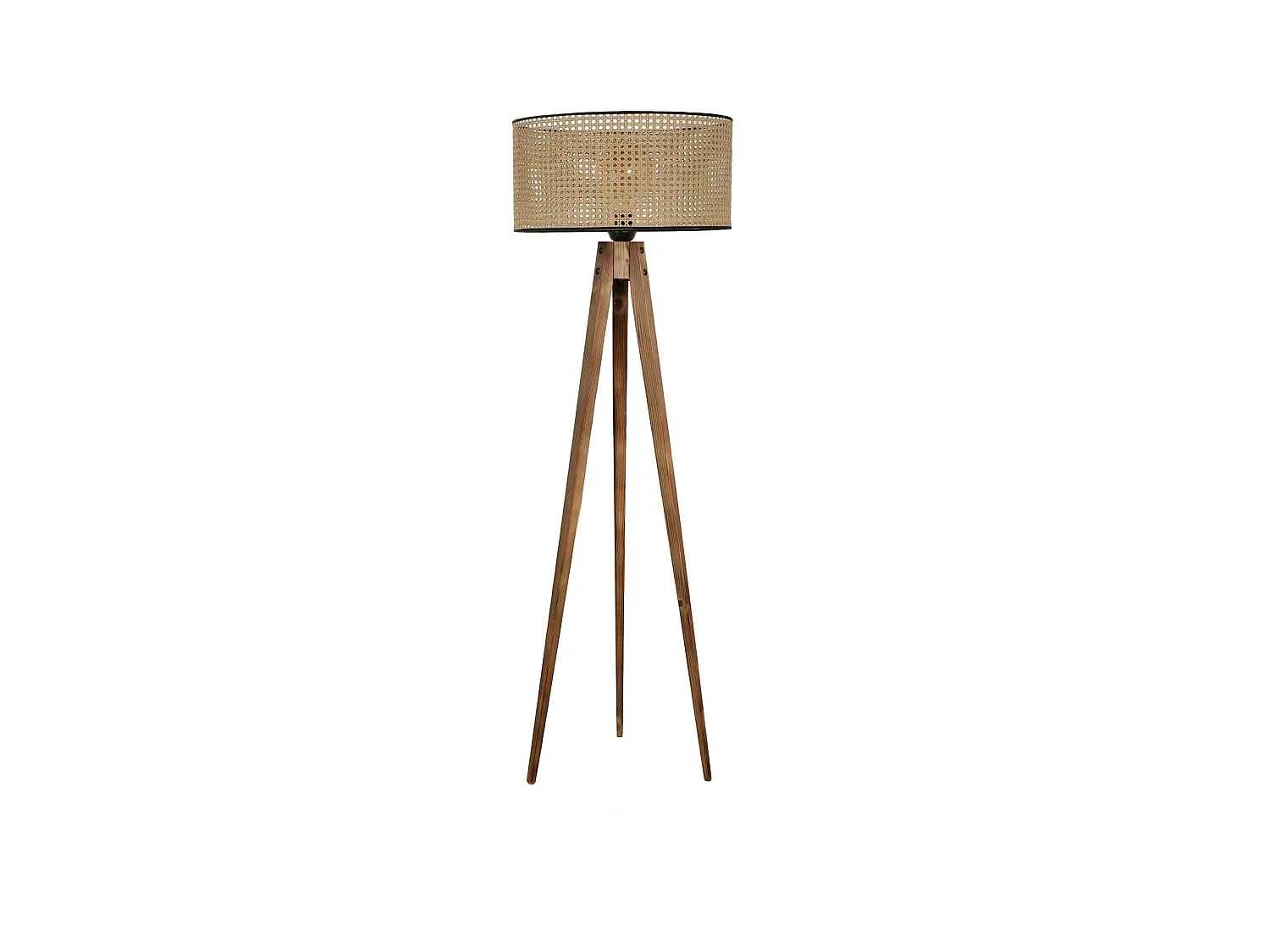 Lampadaire trépied Lunctura H153cm Bois Naturel et Tissu cannage Beige