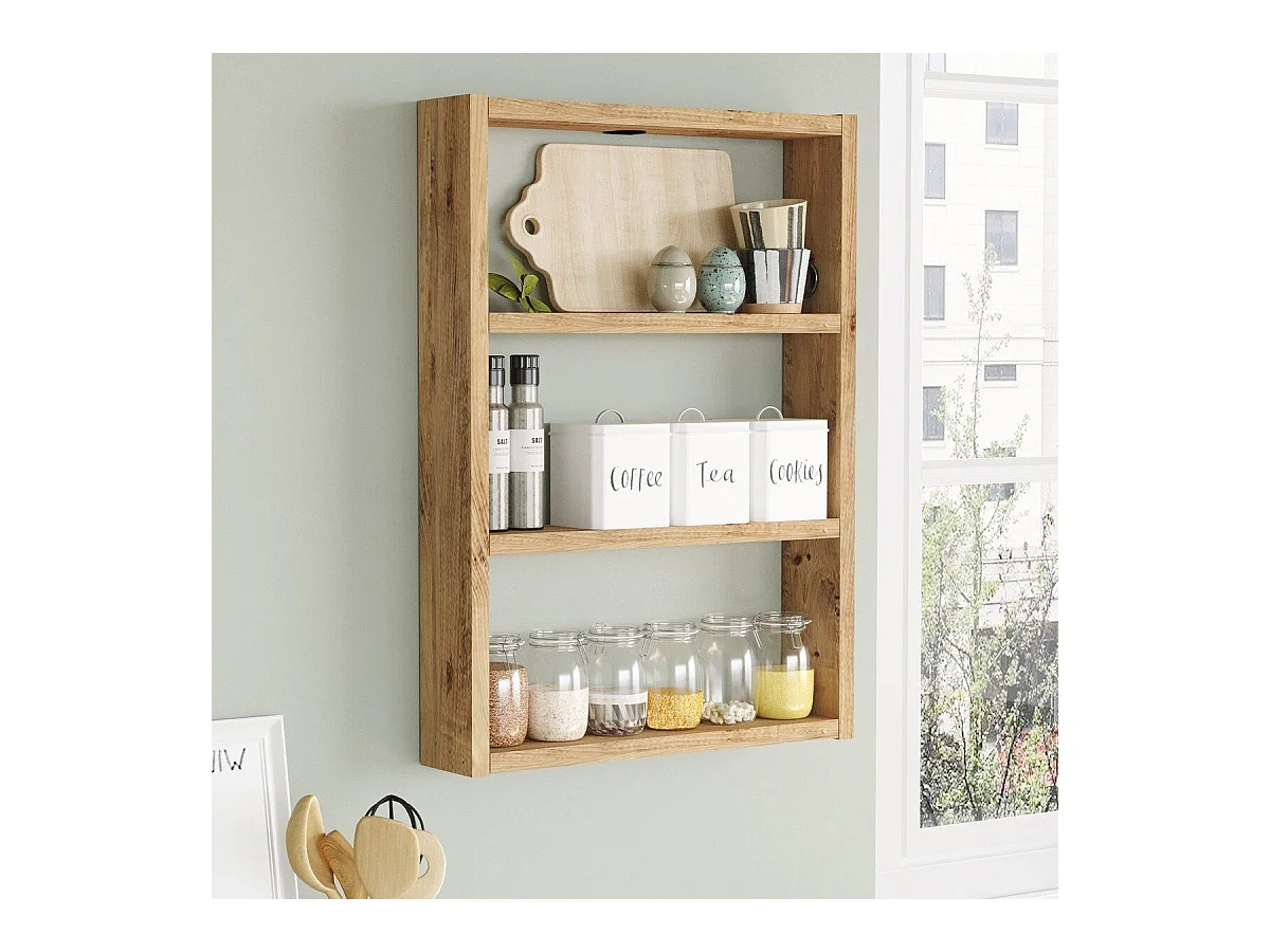 Moderne Wandregal mit 3 Ebenen und natürlicher Eichenoptik für alle zeitgenössischen Interieurs