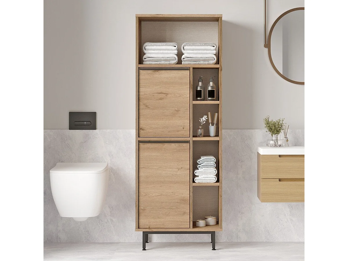 Meuble de rangement salle de bain 2 portes 5 niches - H161,1 cm