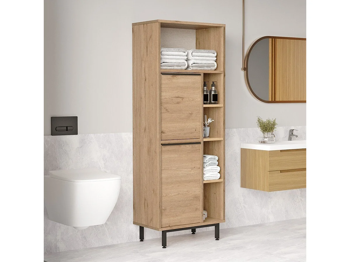 Meuble de rangement salle de bain 2 portes 5 niches - H161,1 cm