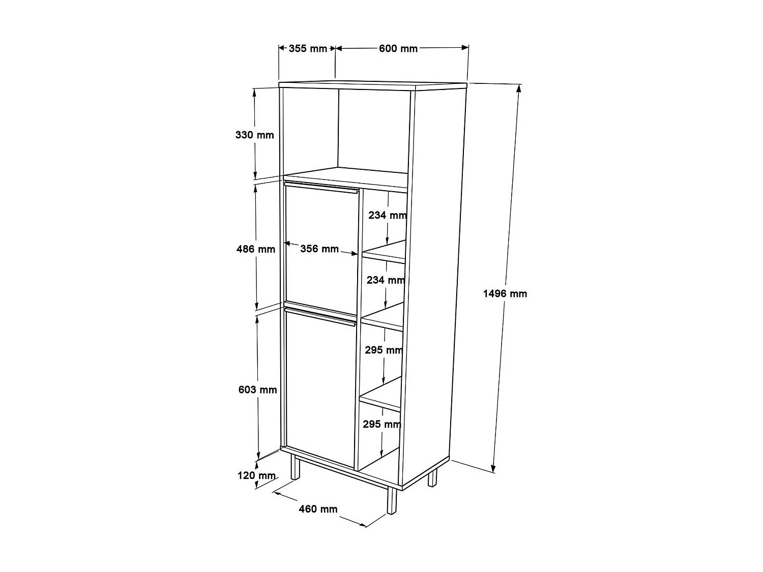 Meuble de rangement salle de bain 2 portes 5 niches - H161,1 cm