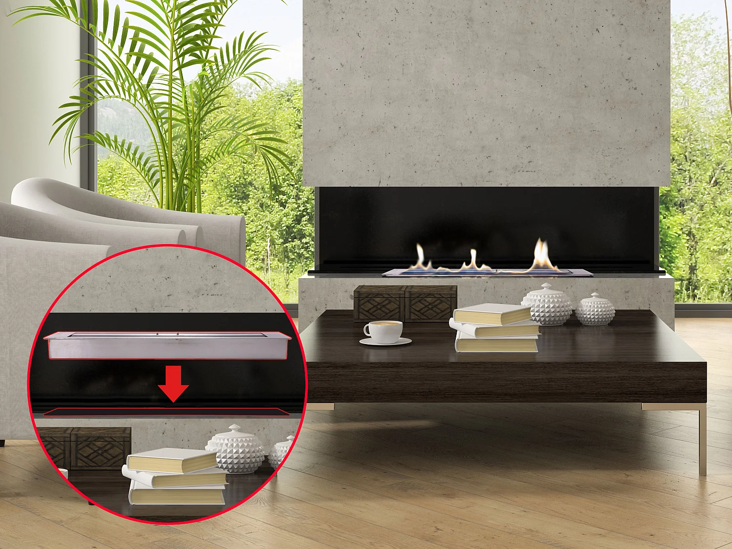 Grand bloc de combustion avec fibre céramique et régulateur de flamme