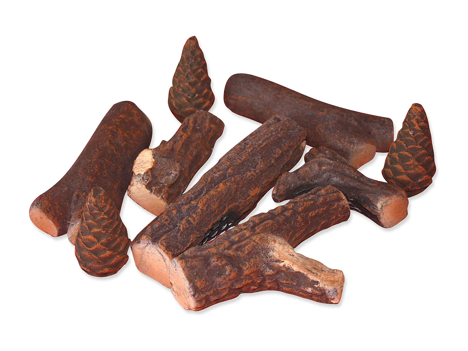 Troncos decorativos de fibra cerámica para chimenea. Pack de 9 uds