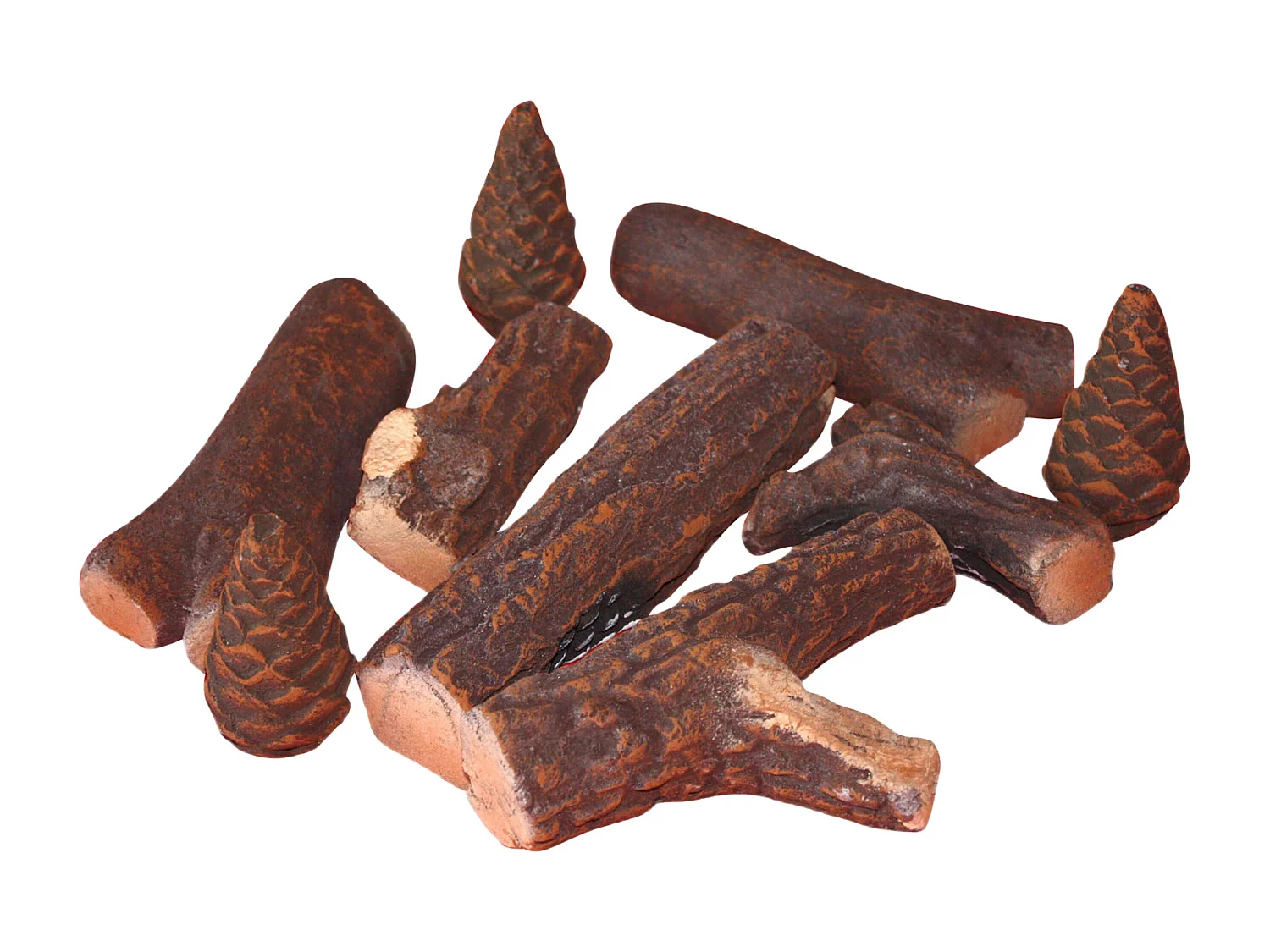 Troncos decorativos de fibra cerámica para chimenea. Pack de 9 uds