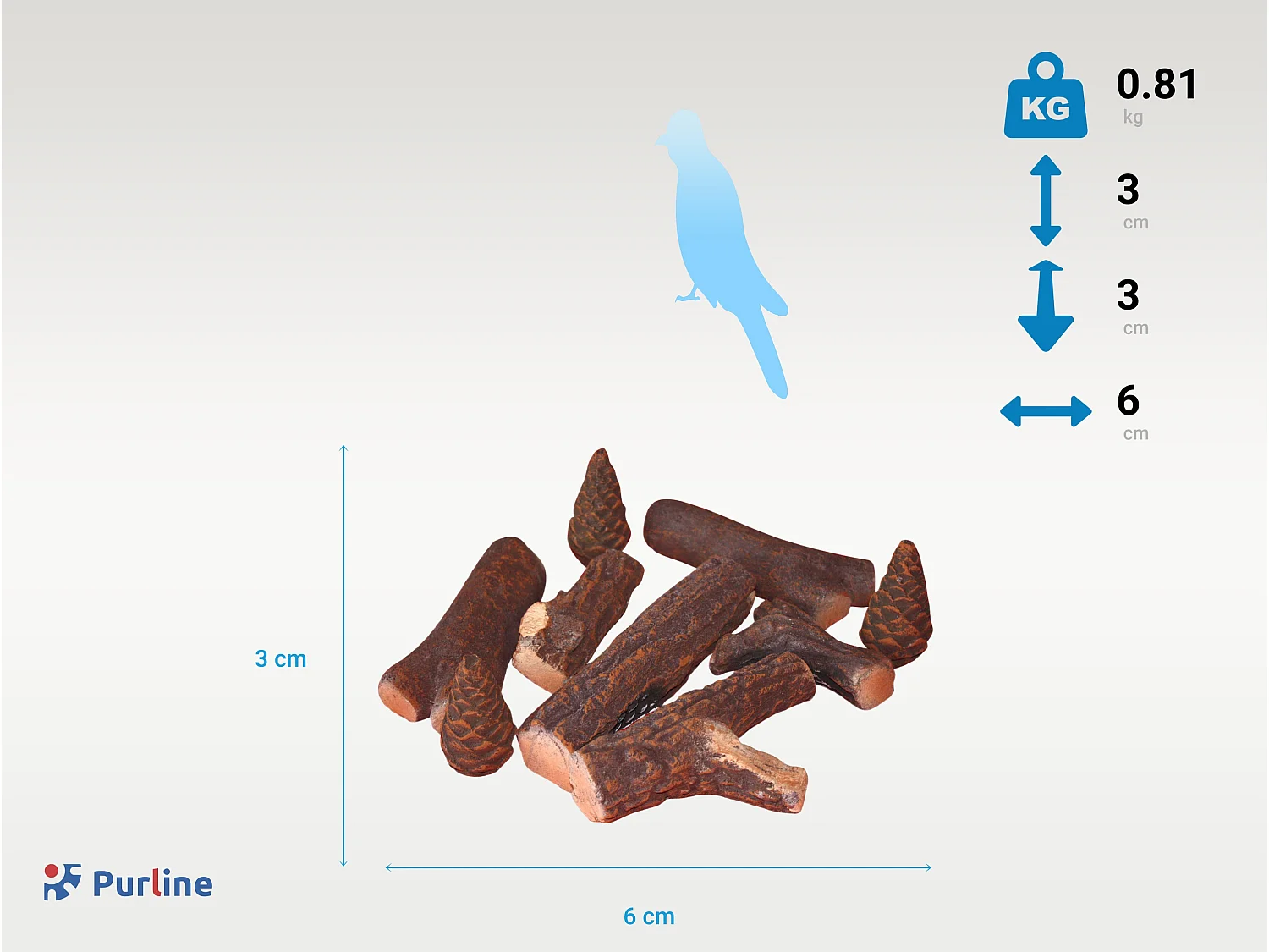 Troncos decorativos de fibra cerámica para chimenea. Pack de 9 uds