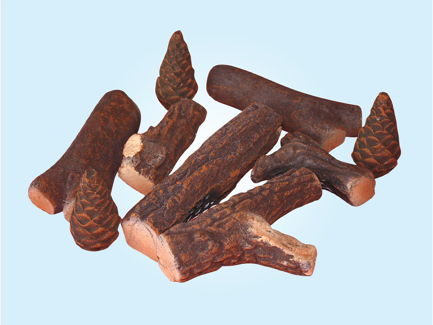 Troncos decorativos de fibra cerámica para chimenea. Pack de 9 uds