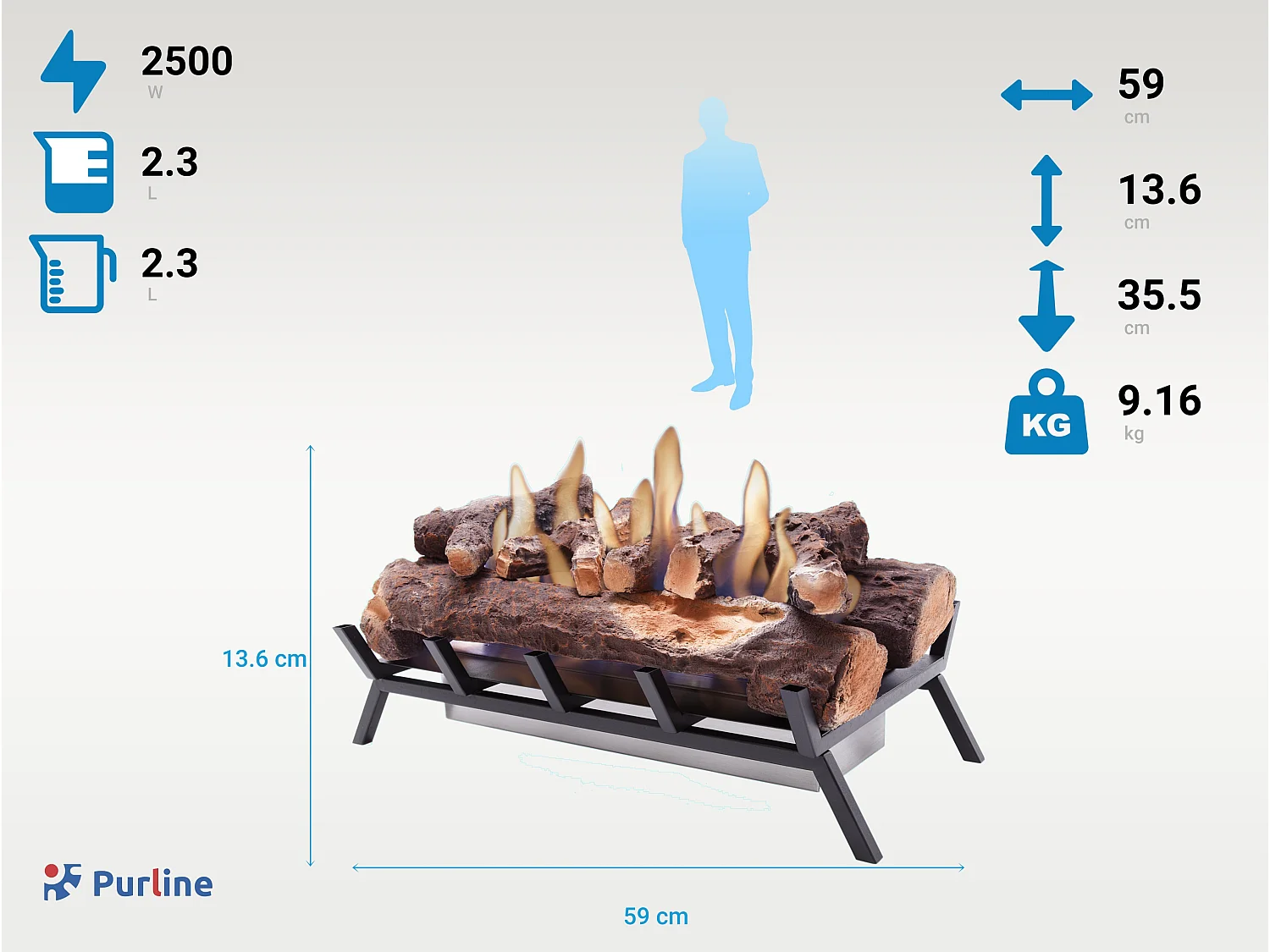 Bloc de combustion 2500W avec bûches décoratives