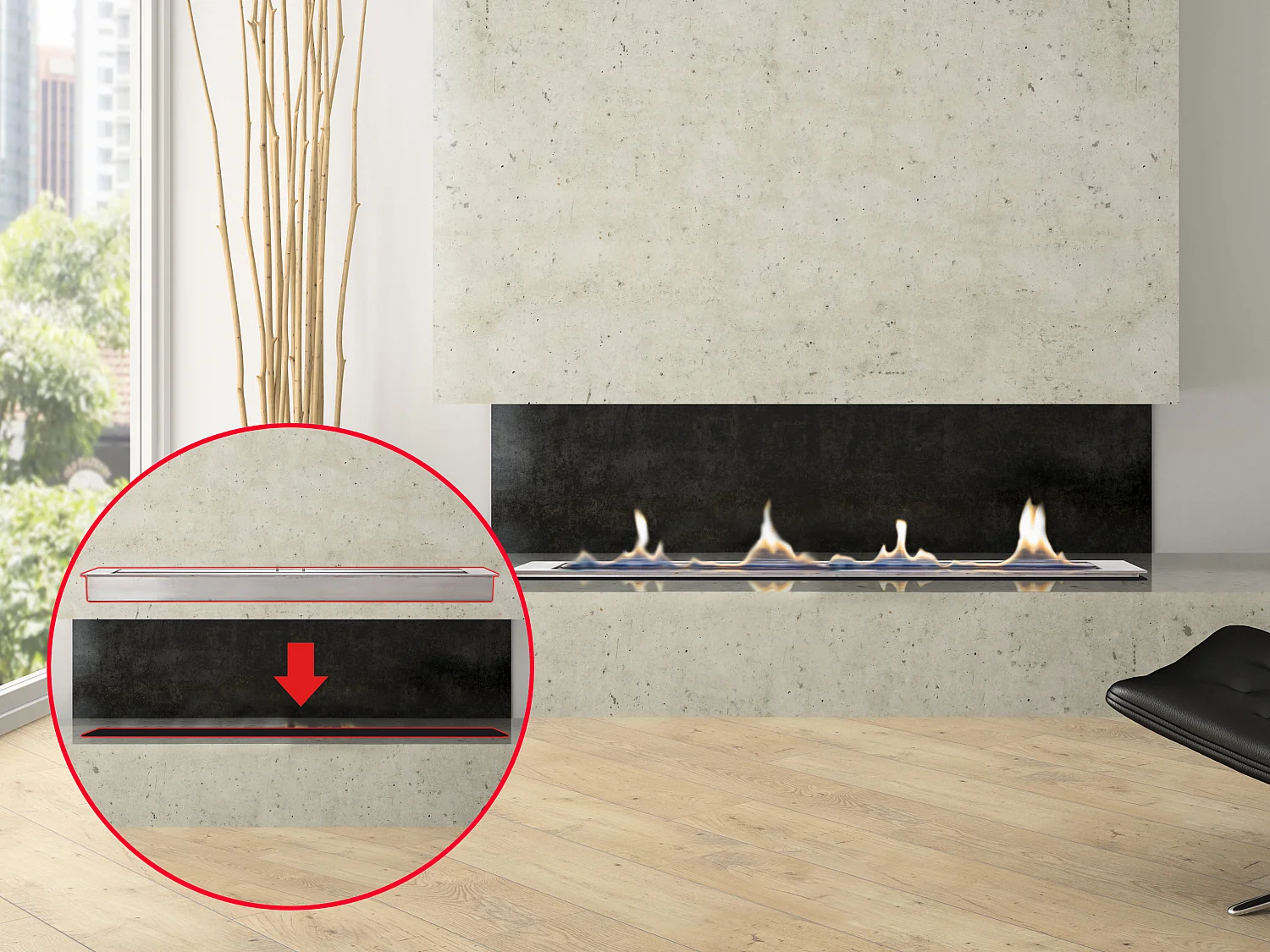 Grand bloc de combustion avec fibre céramique et régulateur de flamme