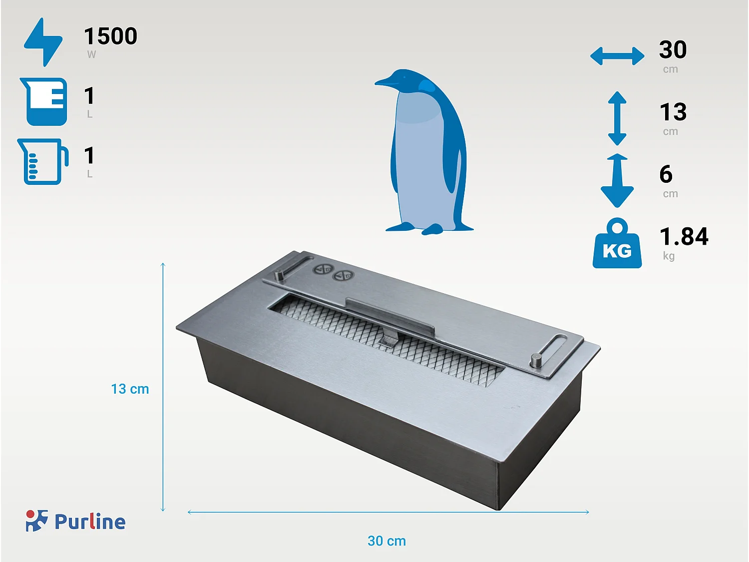 Brûleur en acier pour cheminée à éthanol et régulateur de flamme 1L